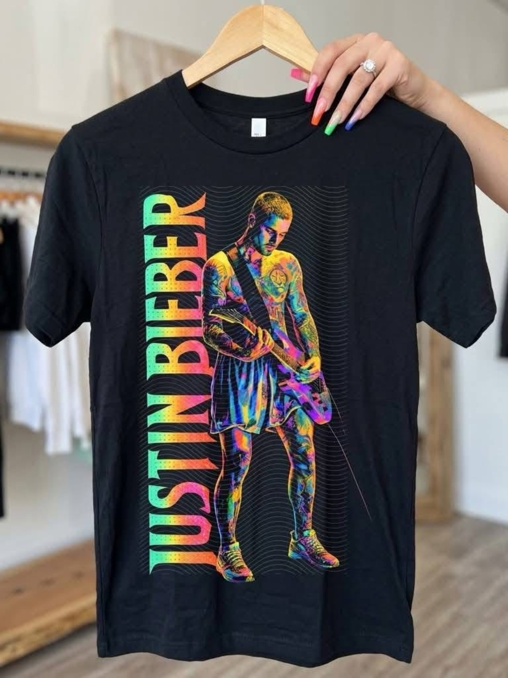 Black Graphic Music Tour Tee - Multi-Color Print Justin XS-3X